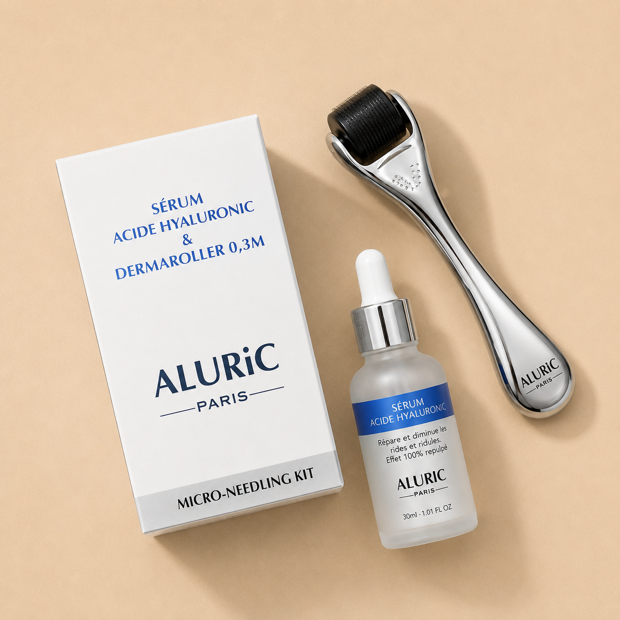 Sérum Anti-Rides Acide Hyaluronique + Dermaroller | Aluric Paris