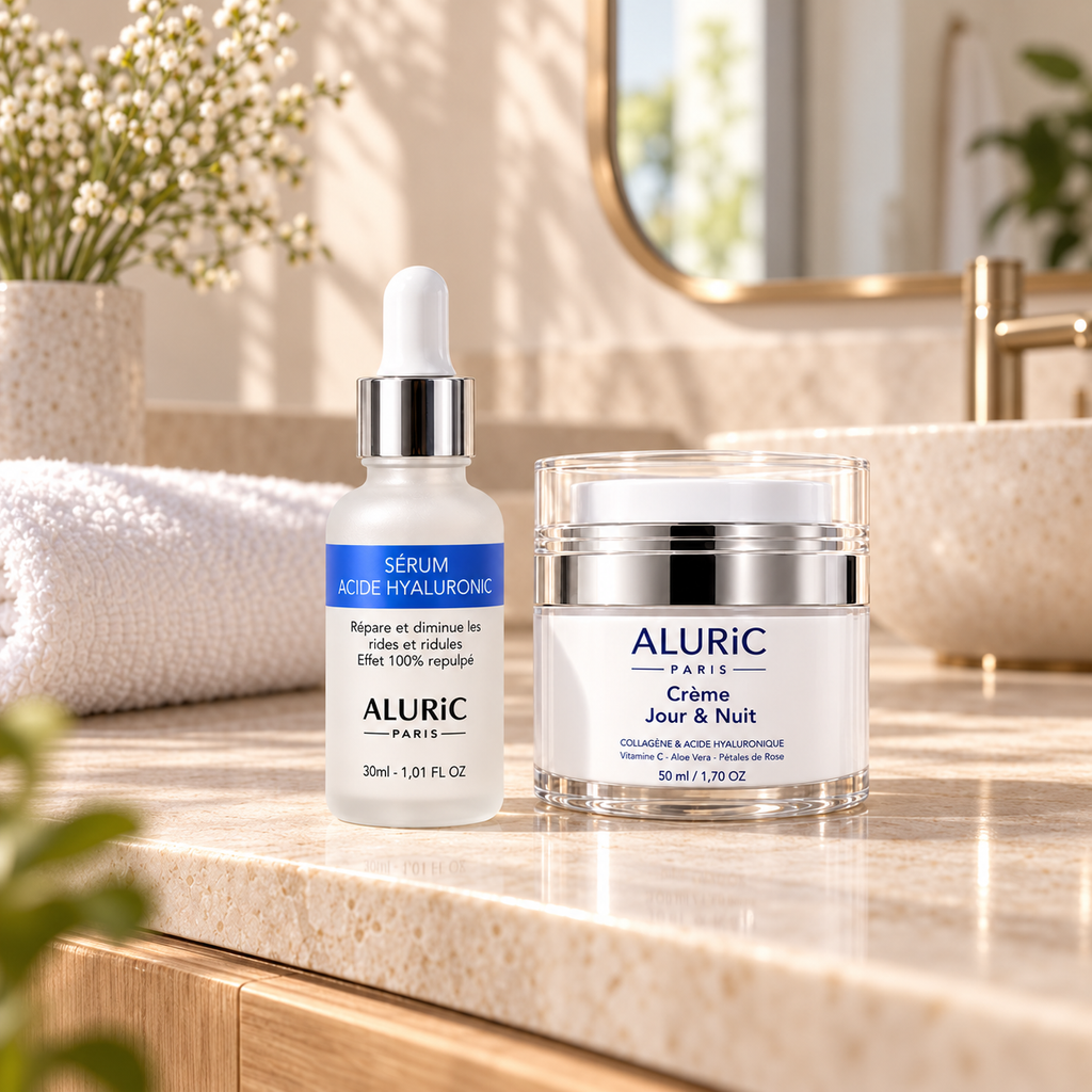 Routine visage hydratante Aluric Paris avec sérum anti-rides et crème jour et nuit